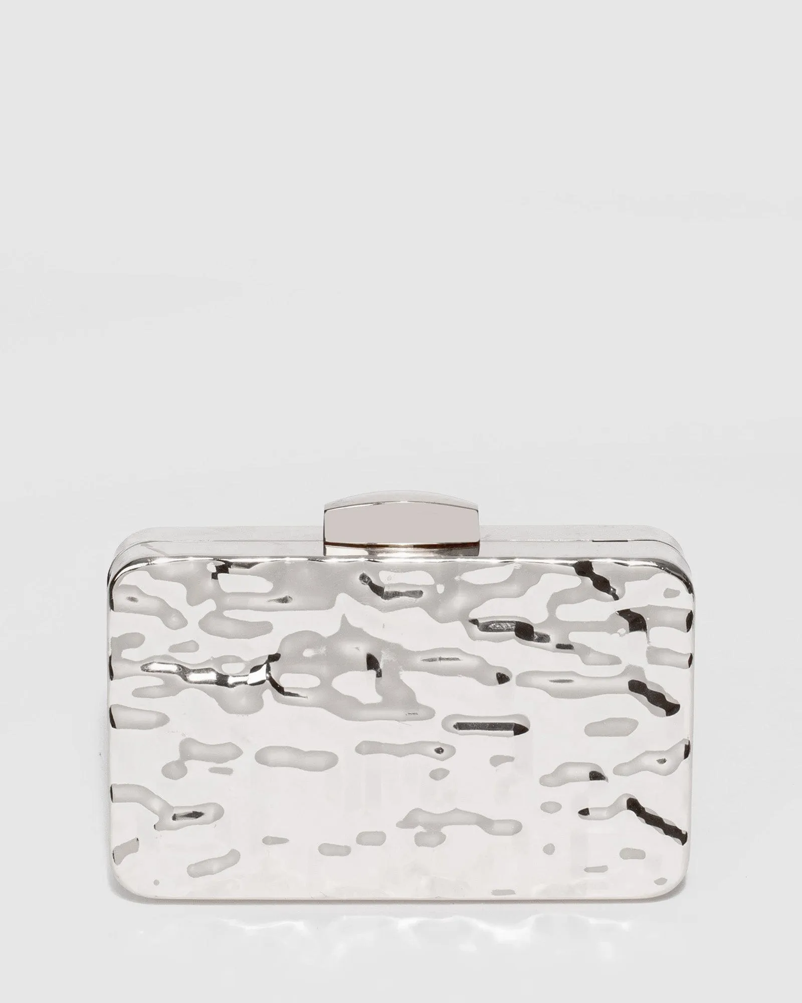Silver Aurelia Textured Metal Clutch Bag