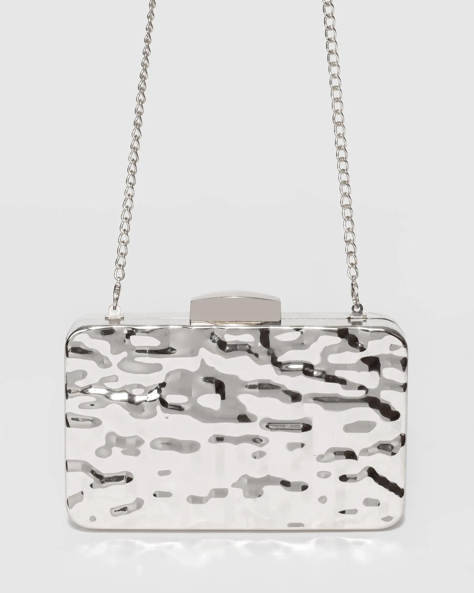 Silver Aurelia Textured Metal Clutch Bag