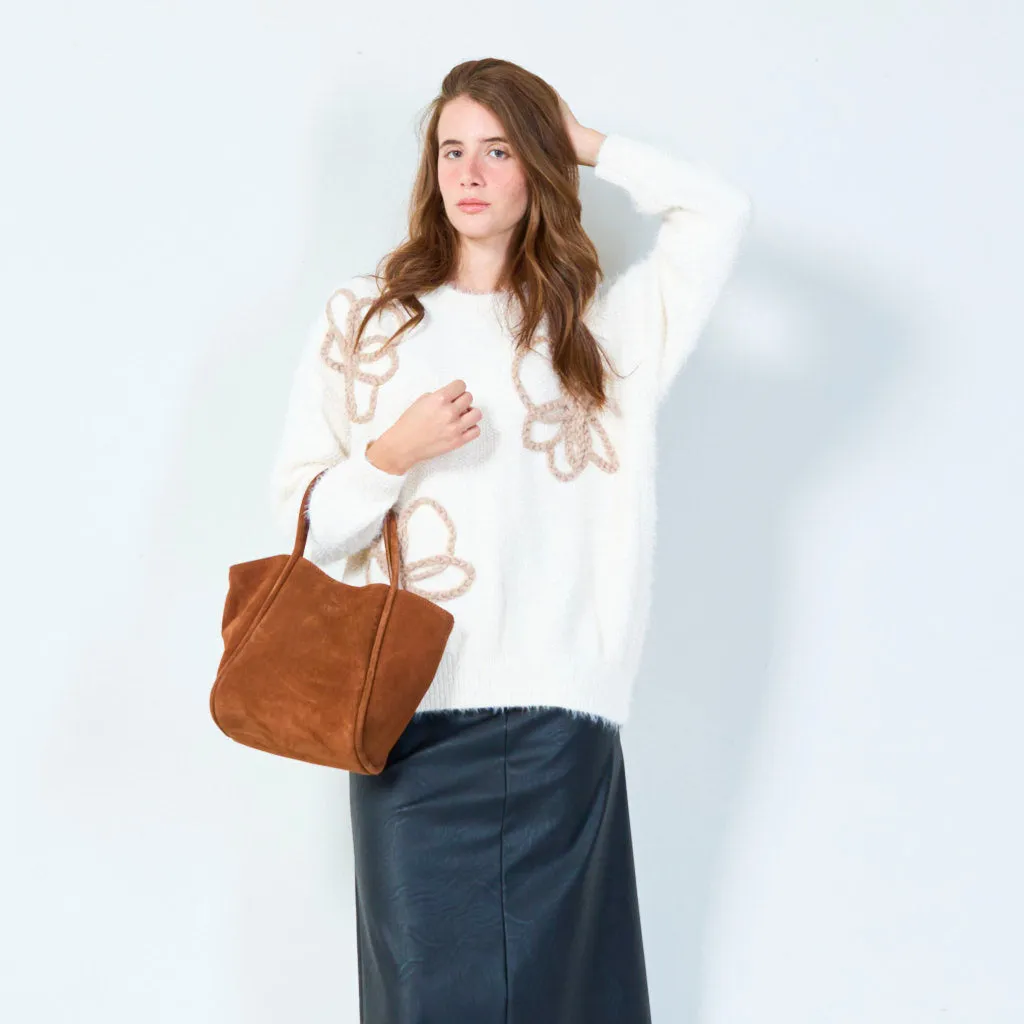 Suede tote bag with dual handles wholesale