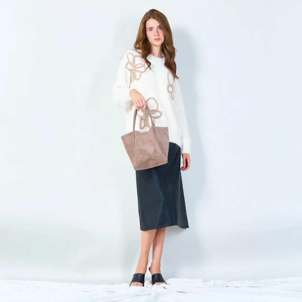 Suede tote bag with dual handles wholesale