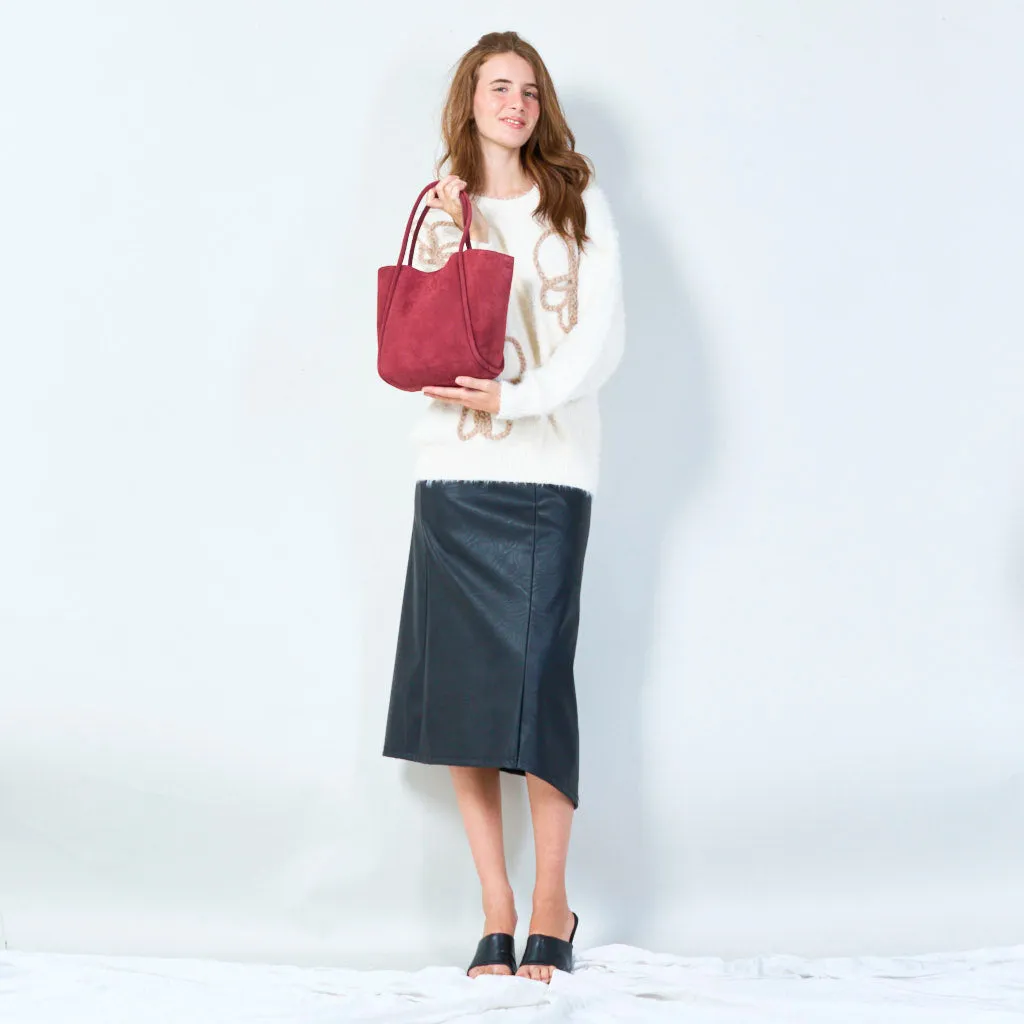 Suede tote bag with dual handles wholesale