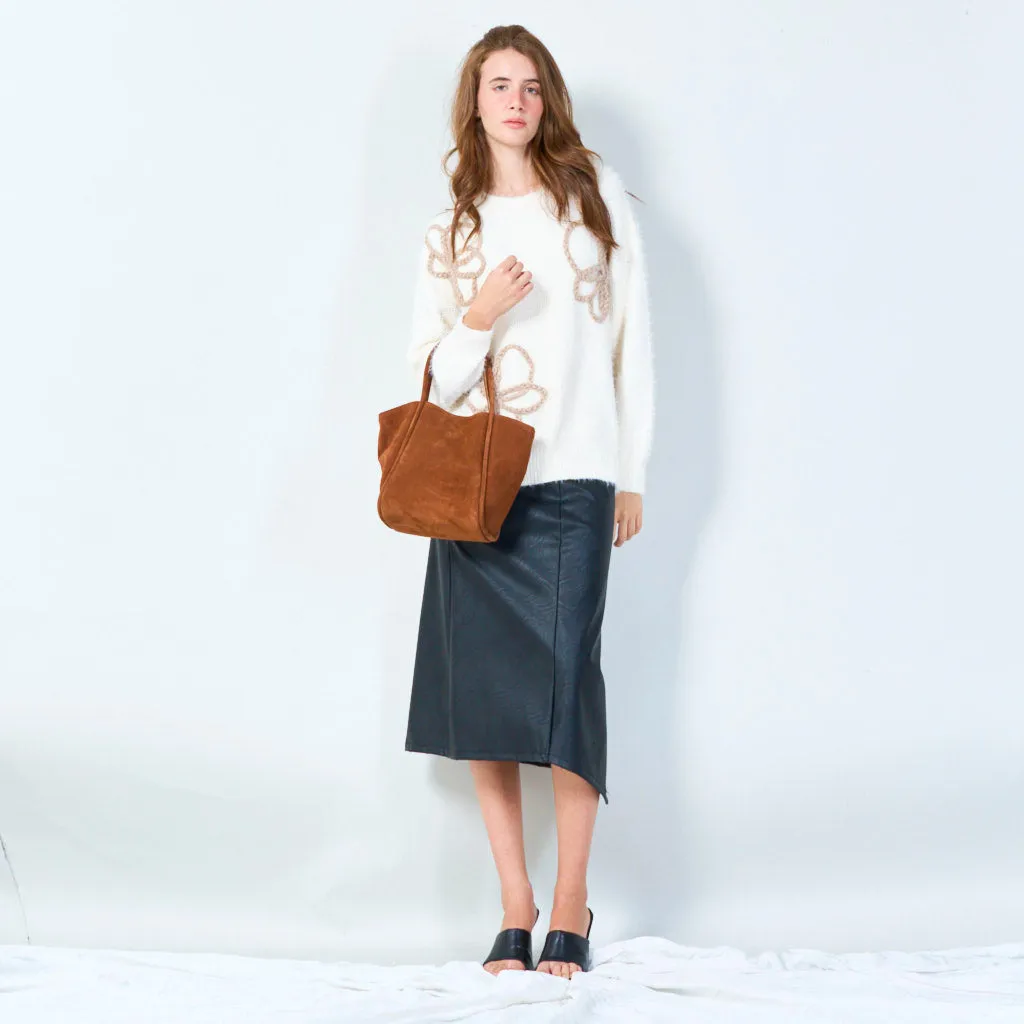 Suede tote bag with dual handles wholesale