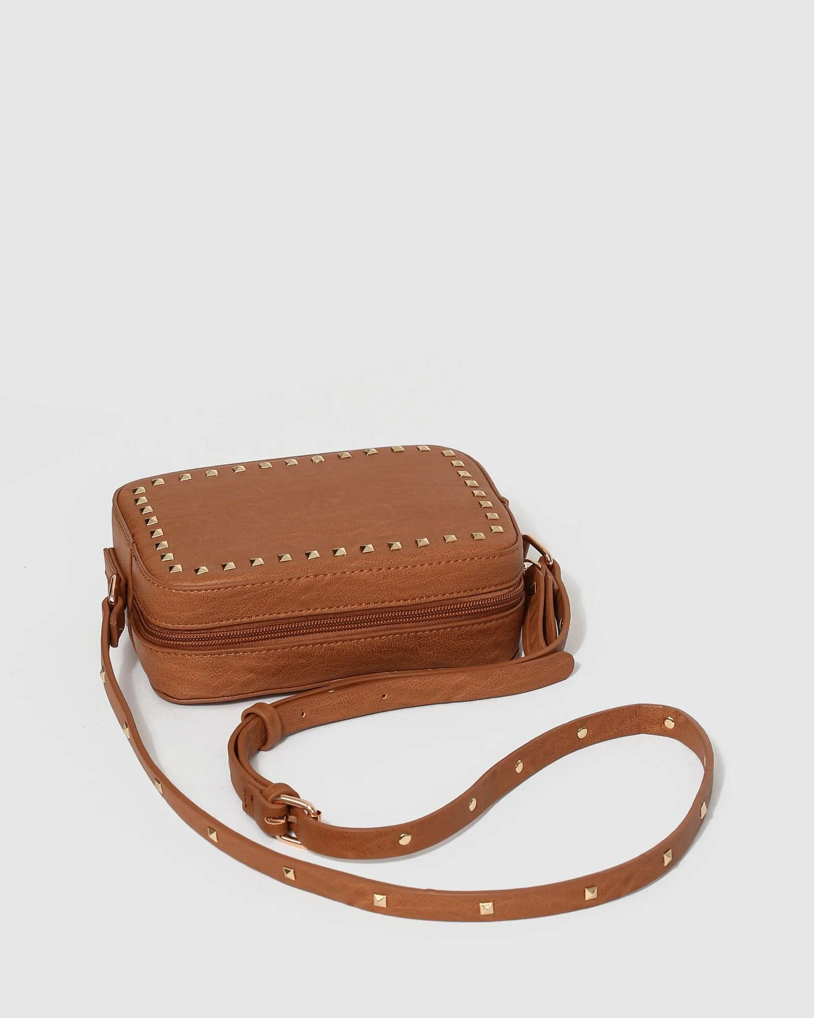 Tan Chloe Stud Crossbody Bag