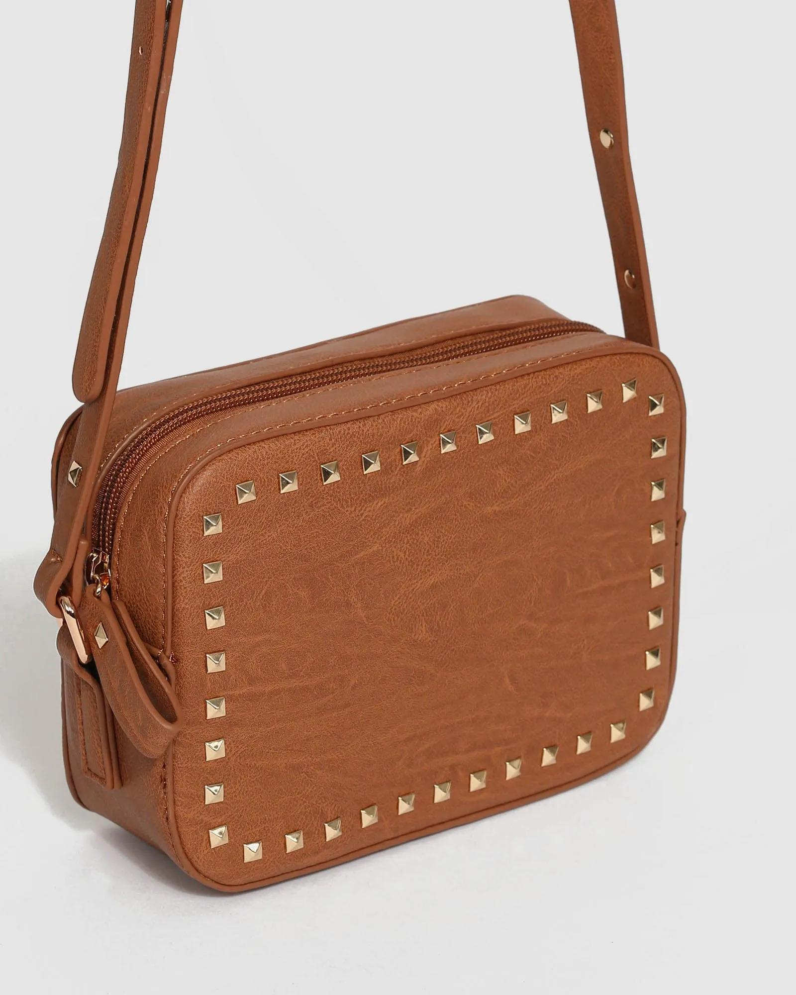 Tan Chloe Stud Crossbody Bag