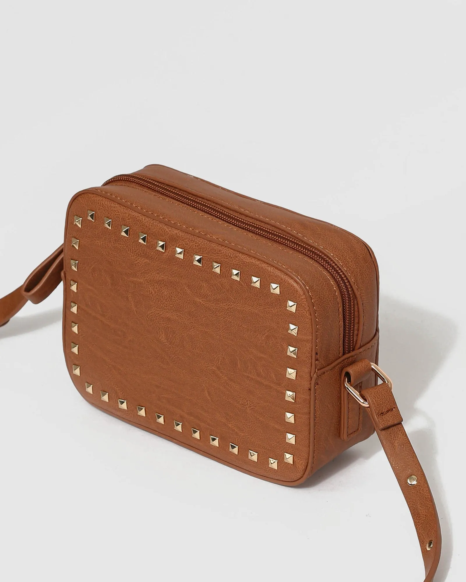 Tan Chloe Stud Crossbody Bag