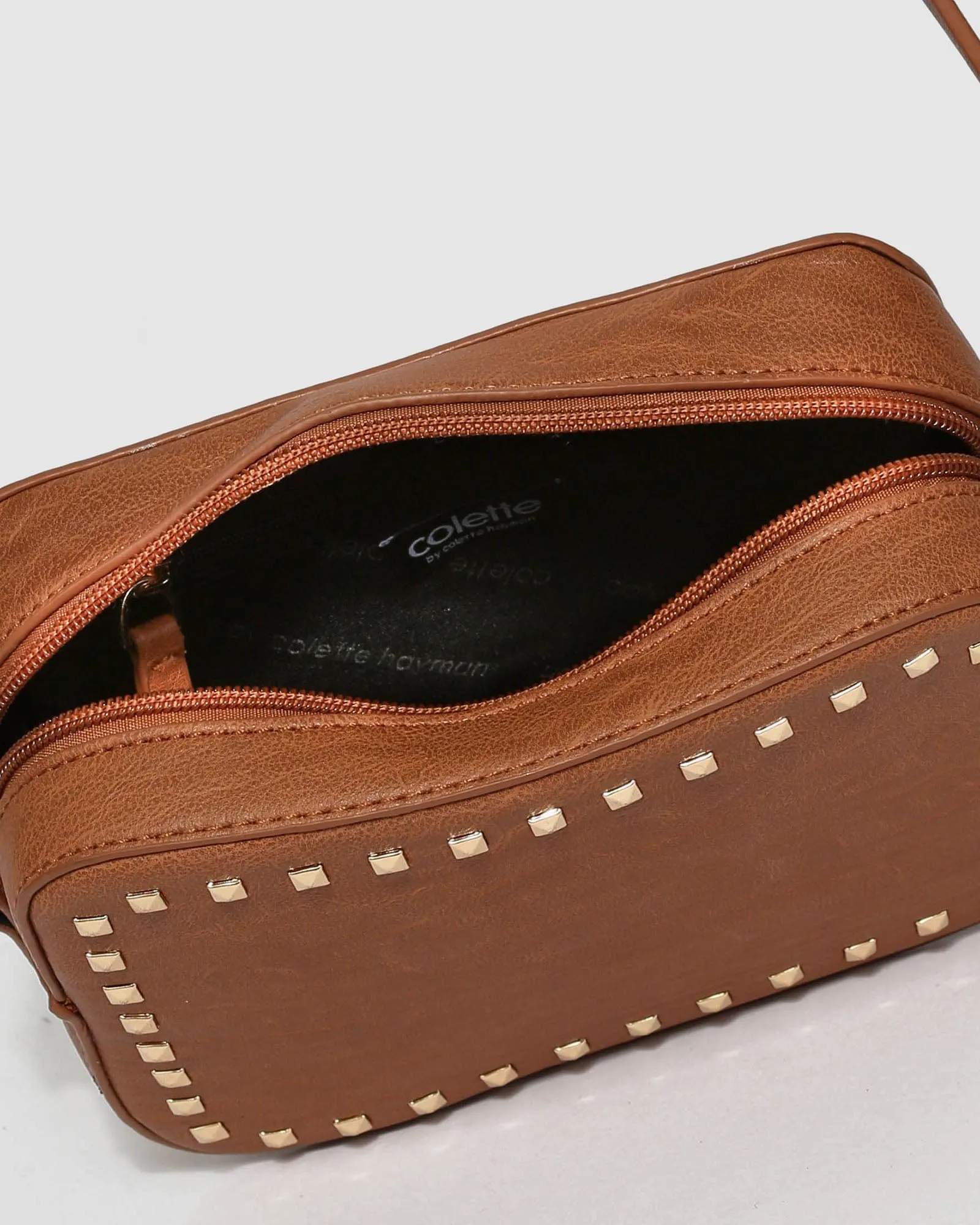 Tan Chloe Stud Crossbody Bag