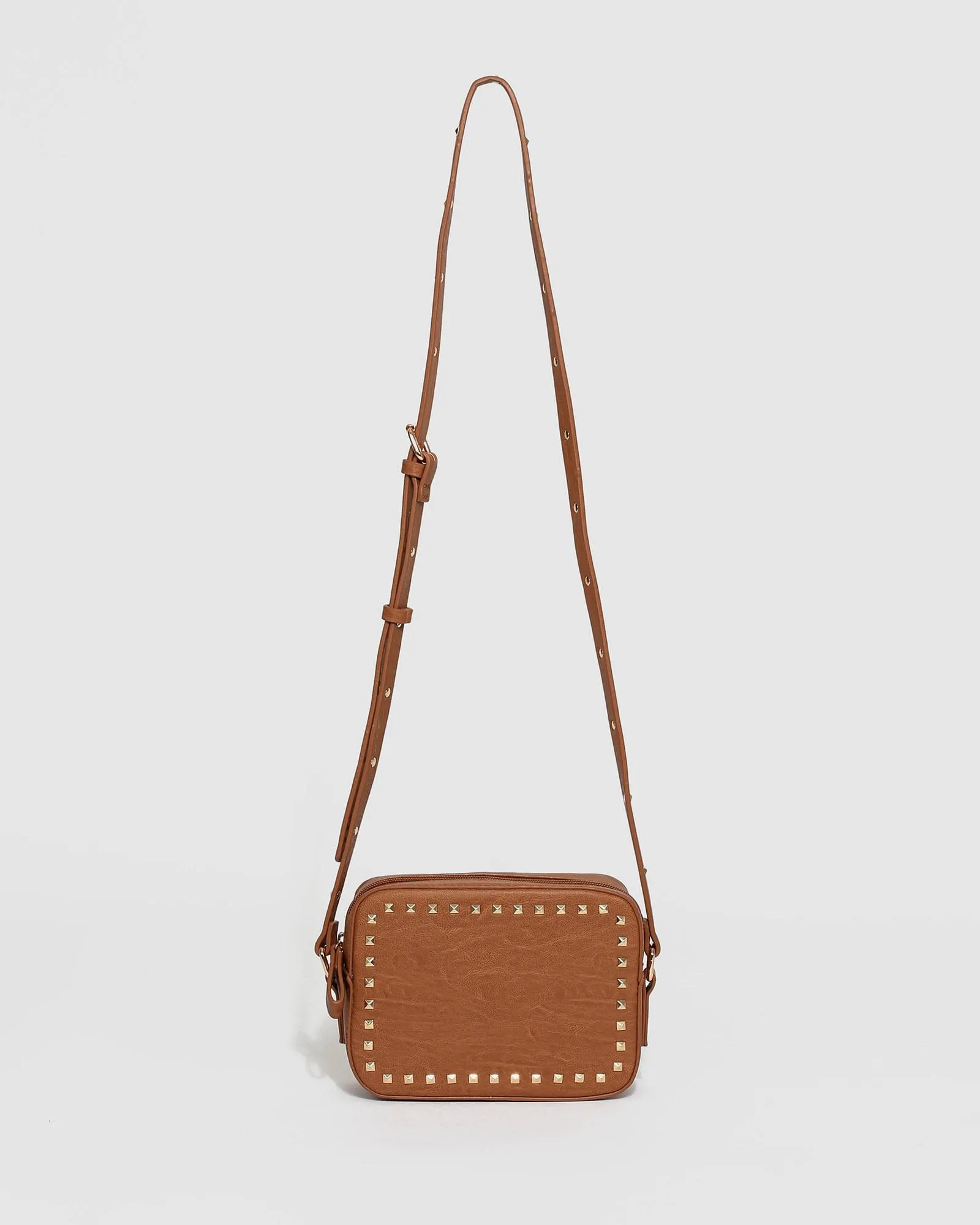 Tan Chloe Stud Crossbody Bag