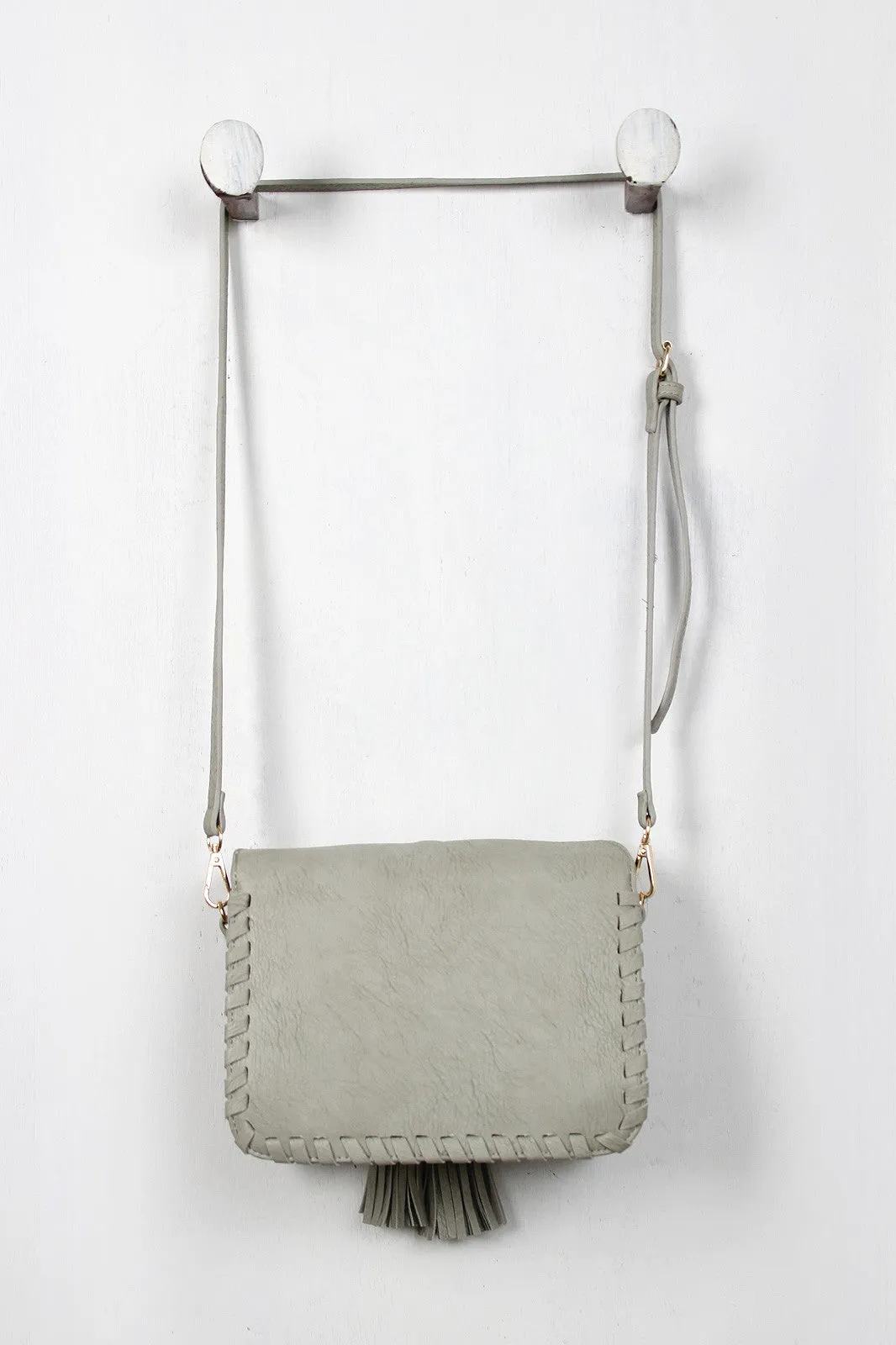 Textured Double Tassel Box Shoulder Bag