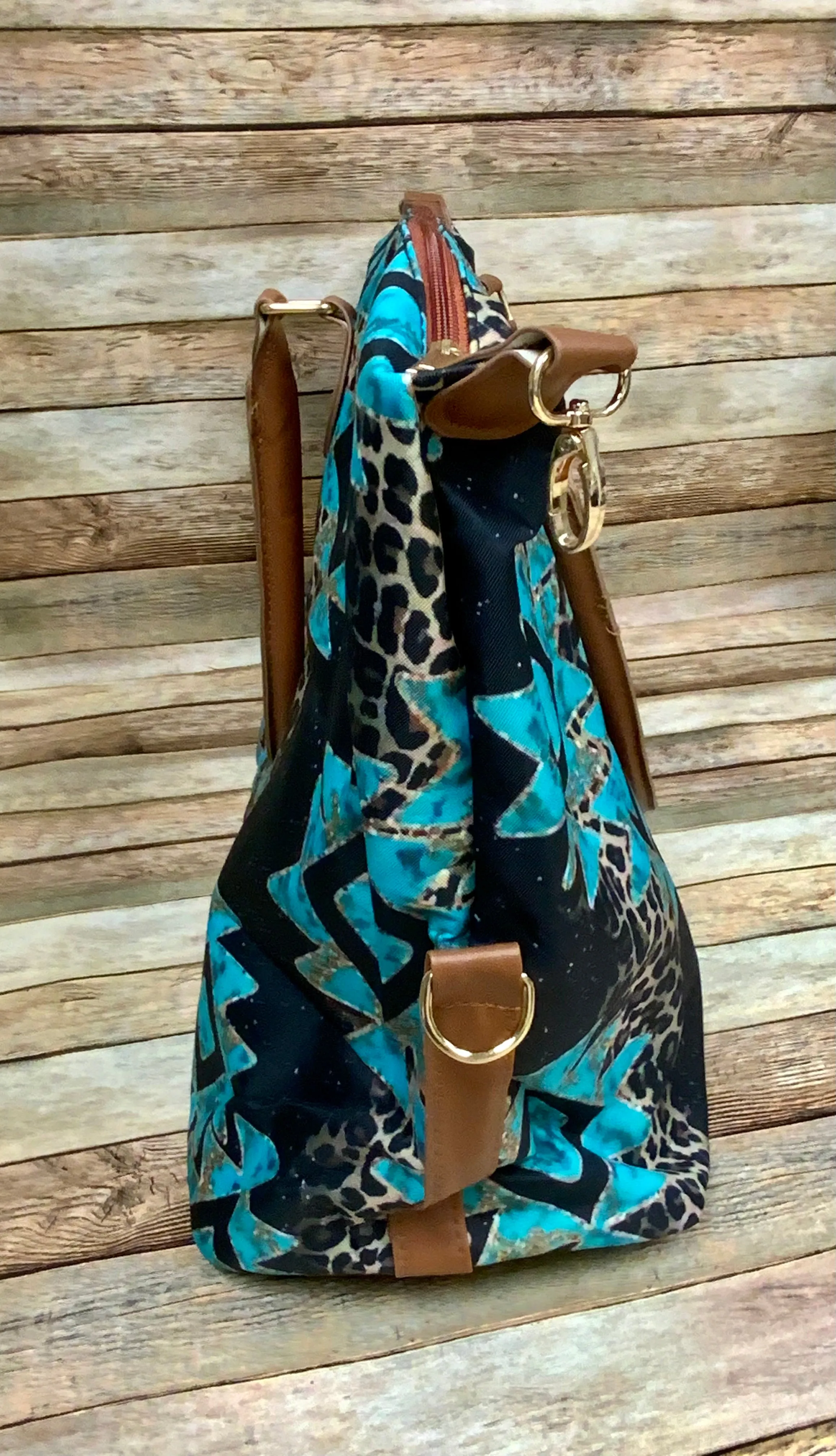 Western Star Aztec Turquoise Leopard and Black Weekender
