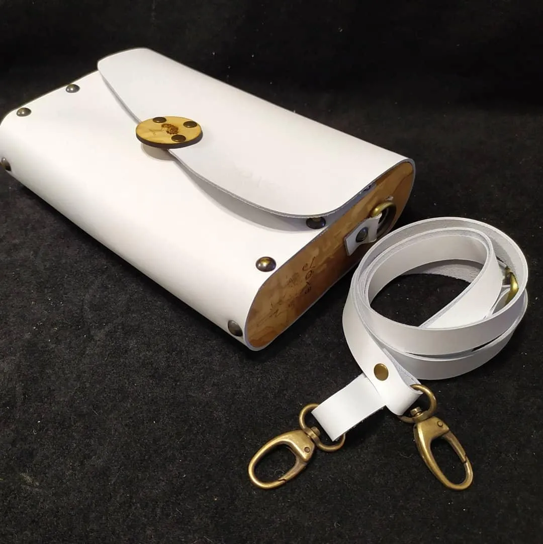 White leather wood women bag