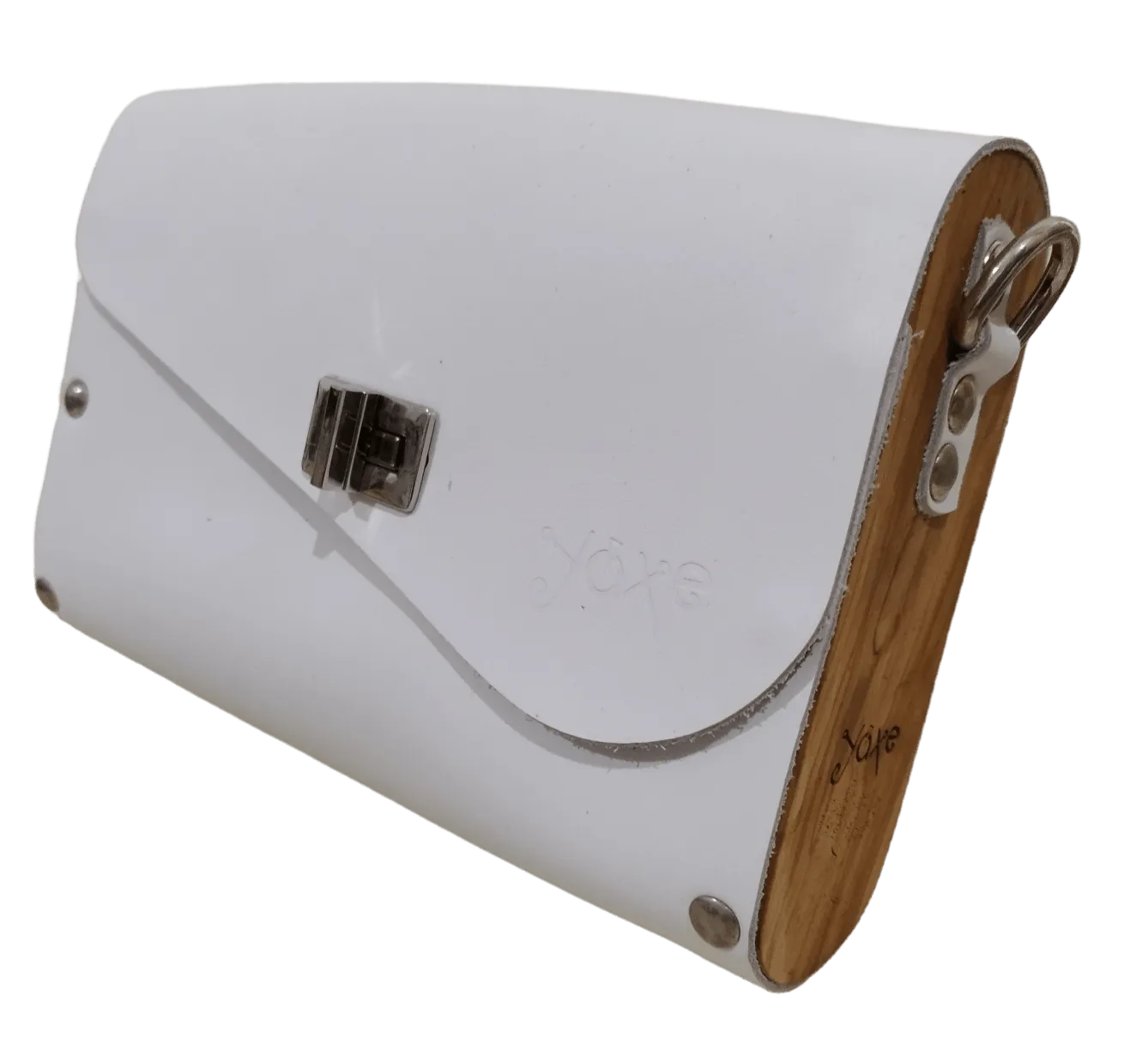 White leather wood women bag