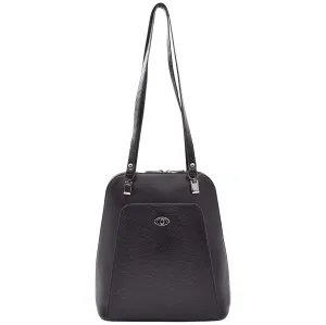 Womens Leather Backpack Mid Size Shoulder Bag Fern Black
