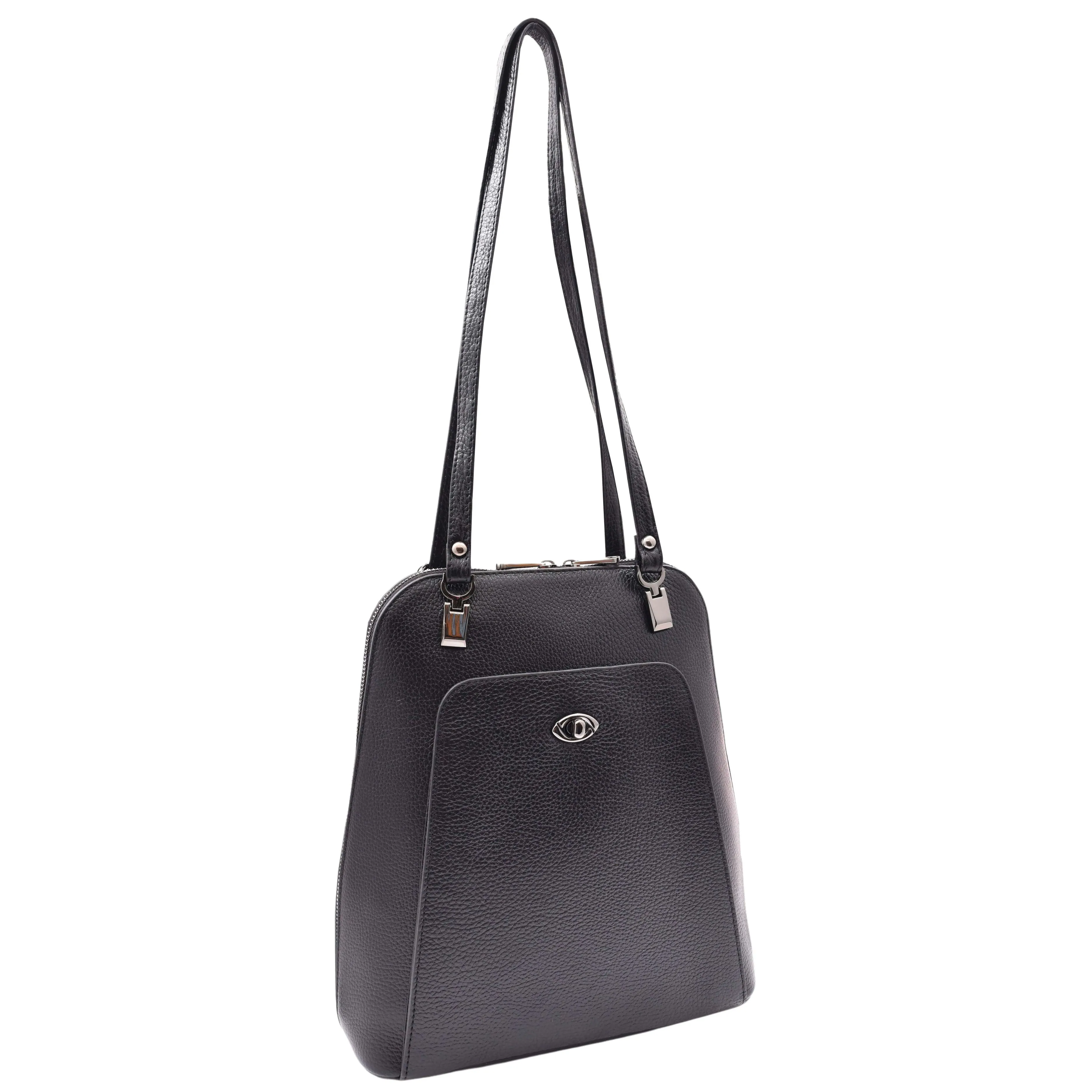 Womens Leather Backpack Mid Size Shoulder Bag Fern Black