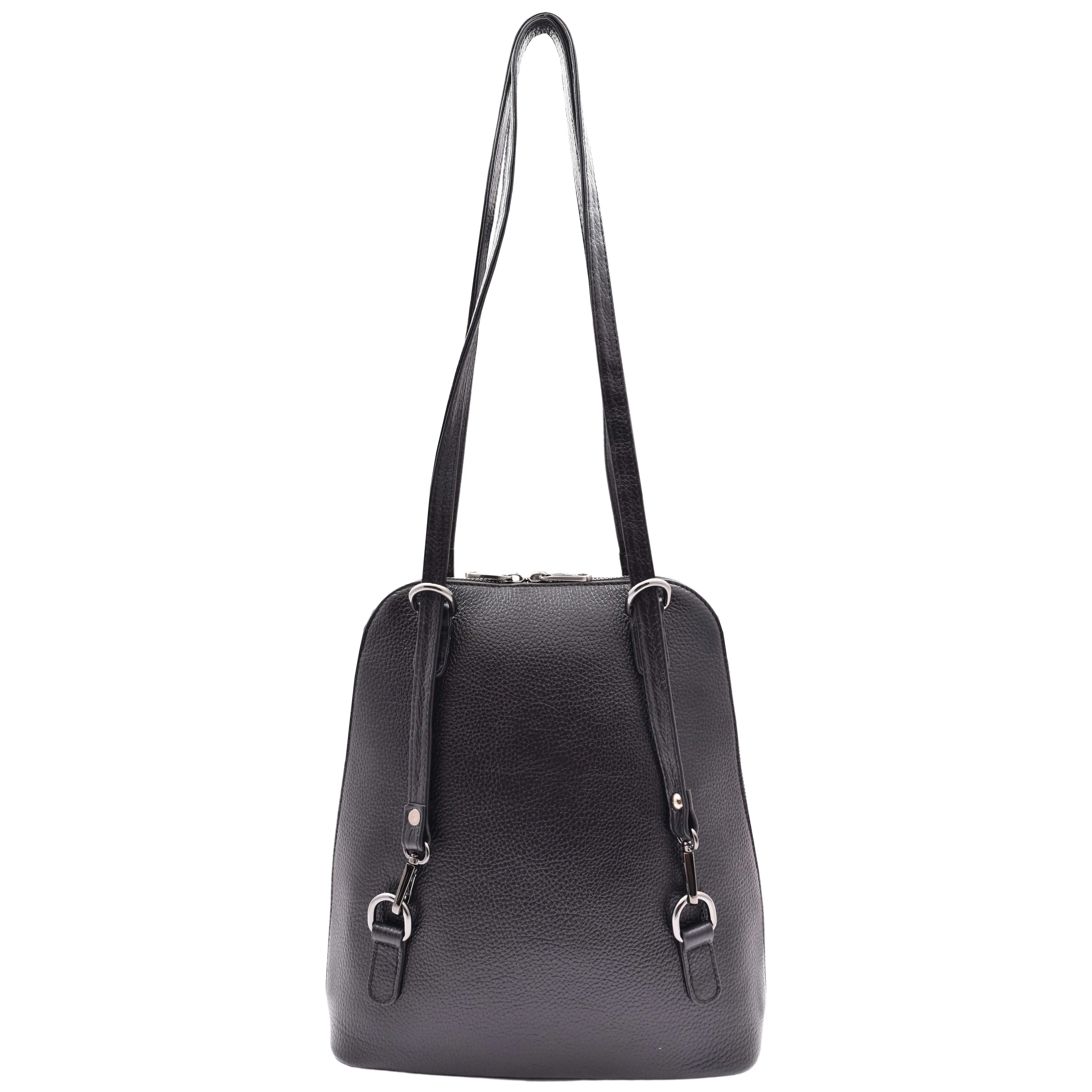 Womens Leather Backpack Mid Size Shoulder Bag Fern Black