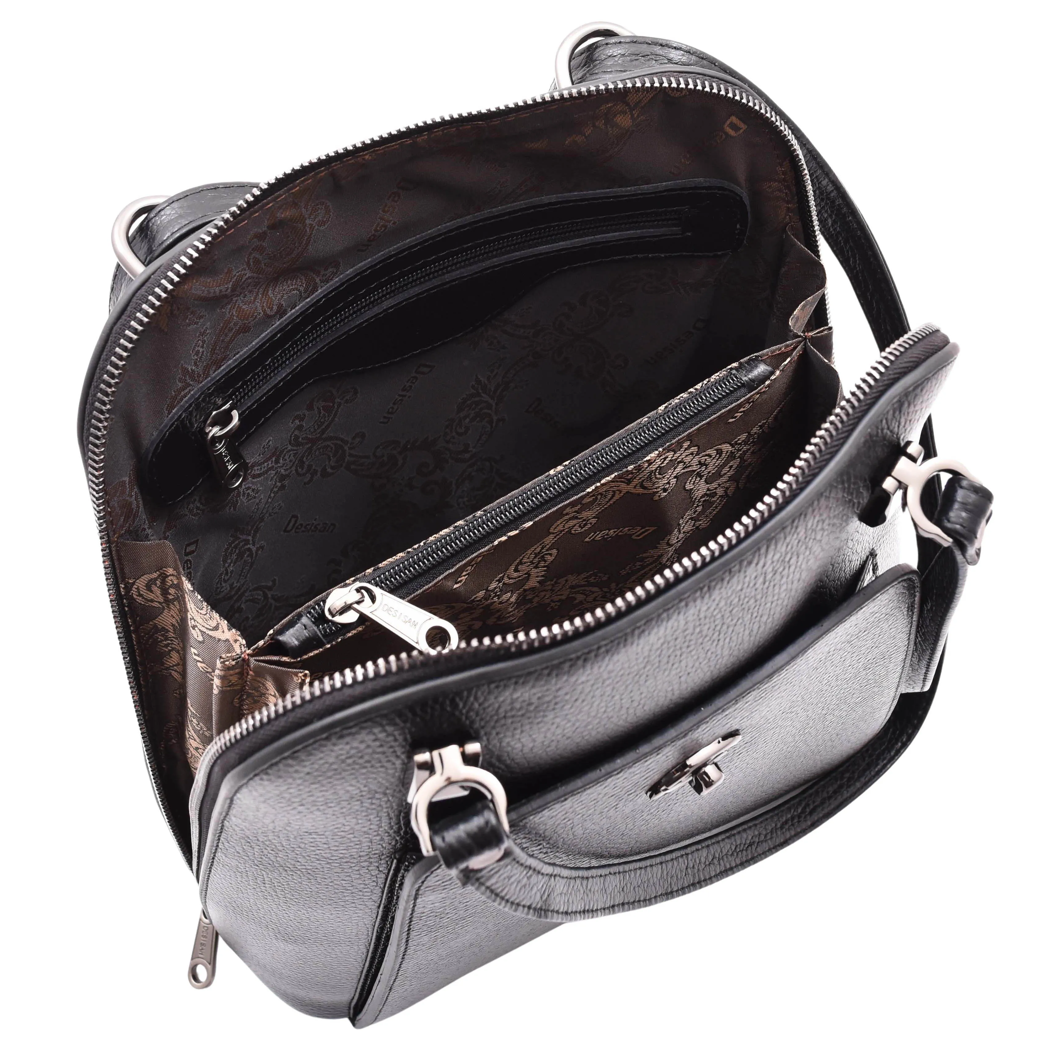 Womens Leather Backpack Mid Size Shoulder Bag Fern Black