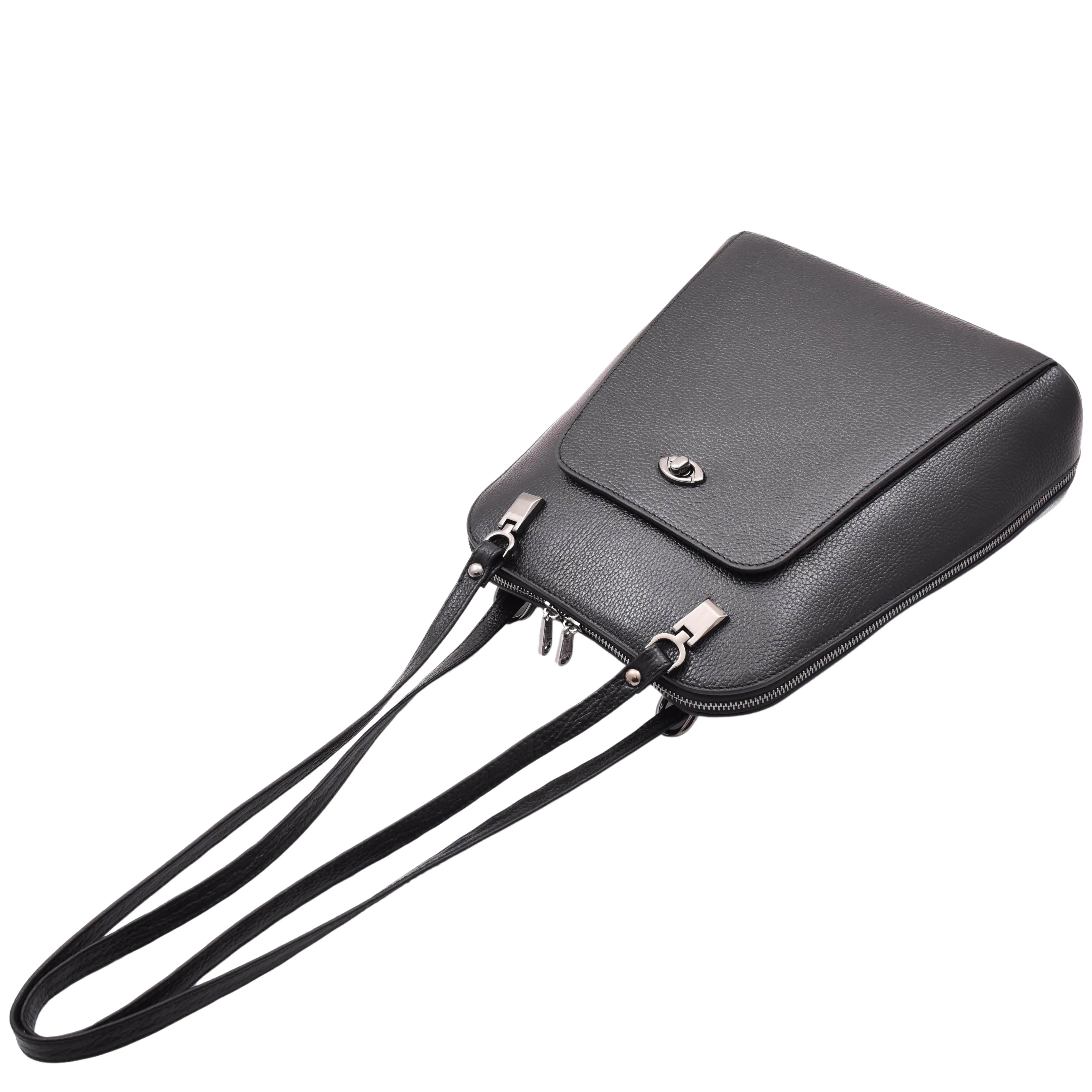 Womens Leather Backpack Mid Size Shoulder Bag Fern Black