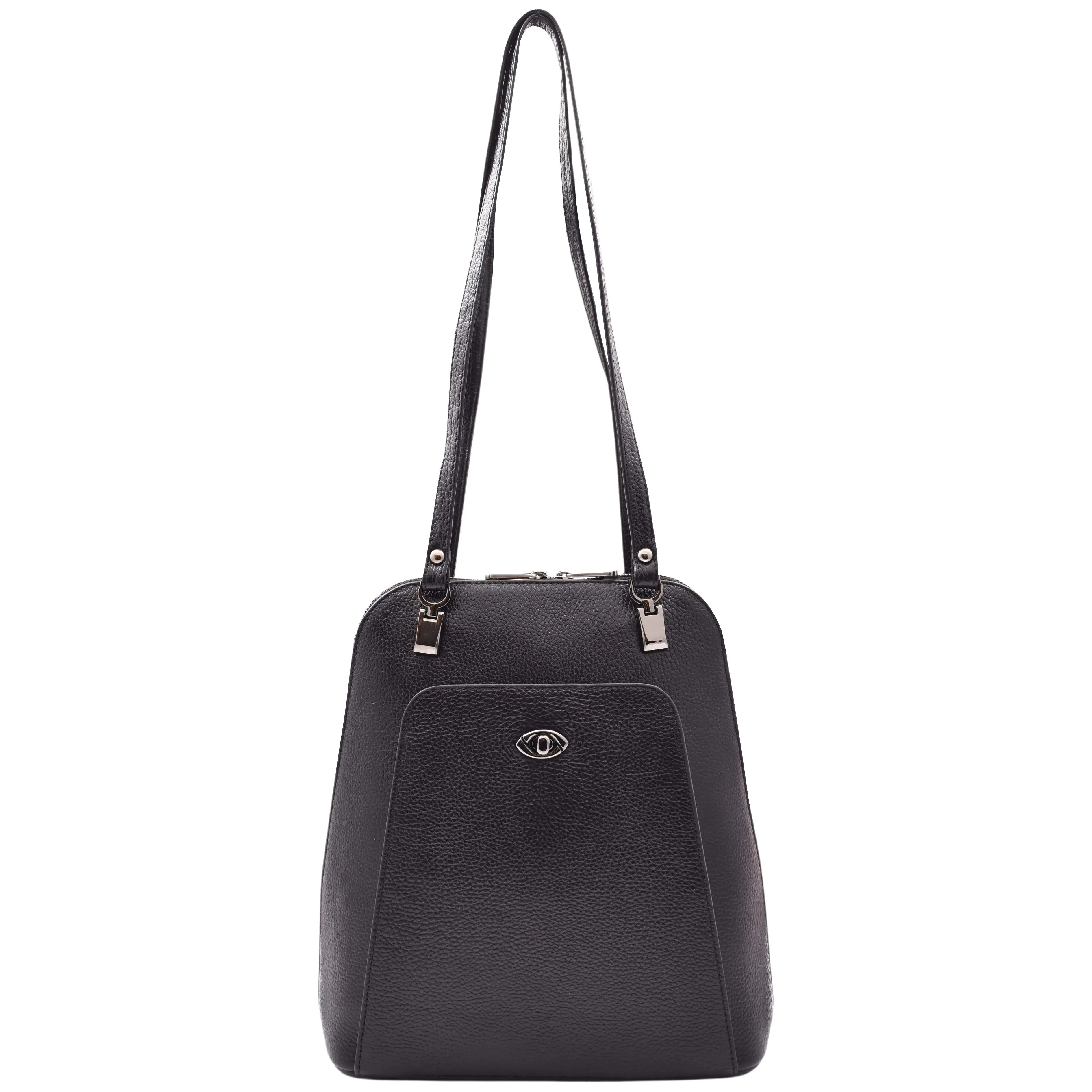 Womens Leather Backpack Mid Size Shoulder Bag Fern Black