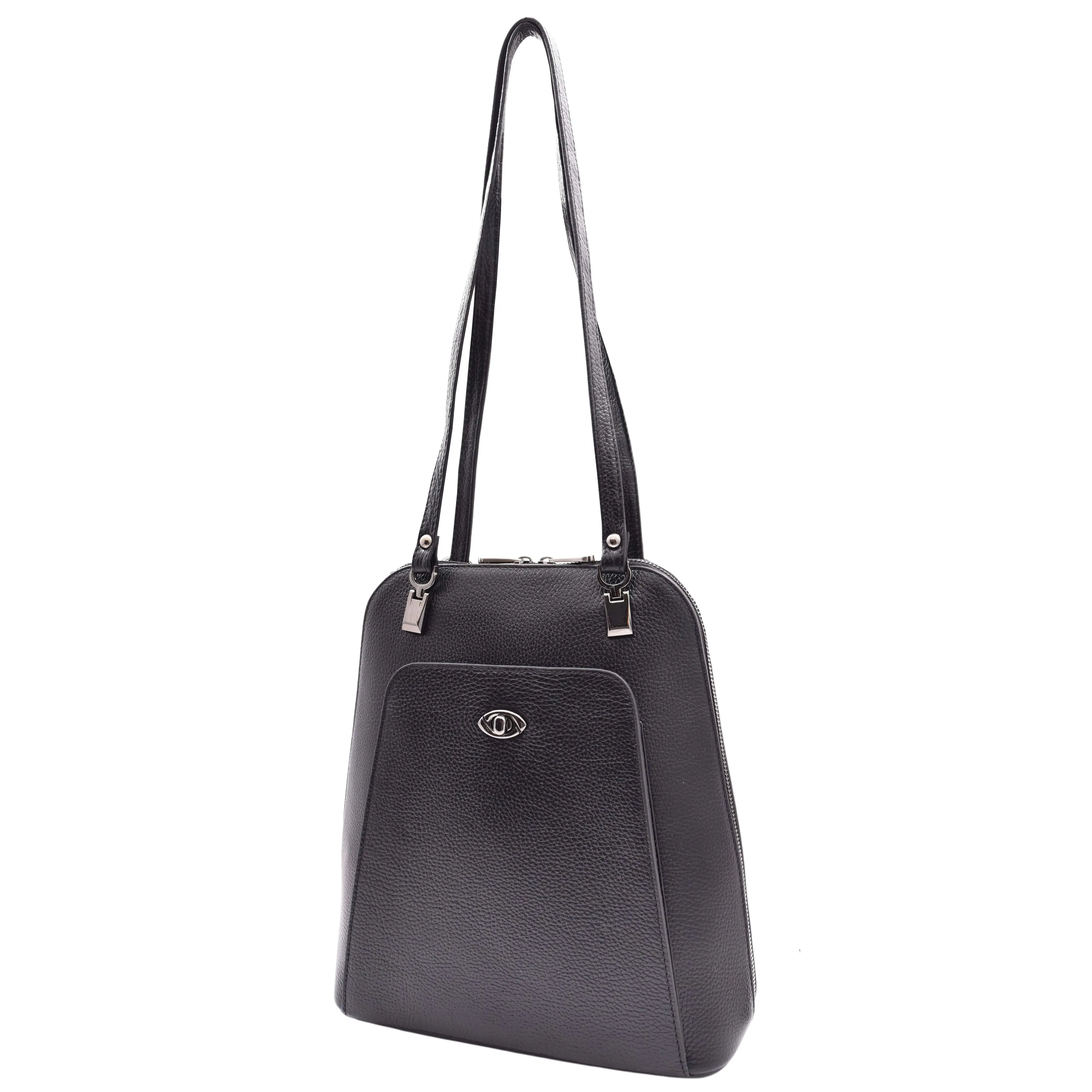 Womens Leather Backpack Mid Size Shoulder Bag Fern Black