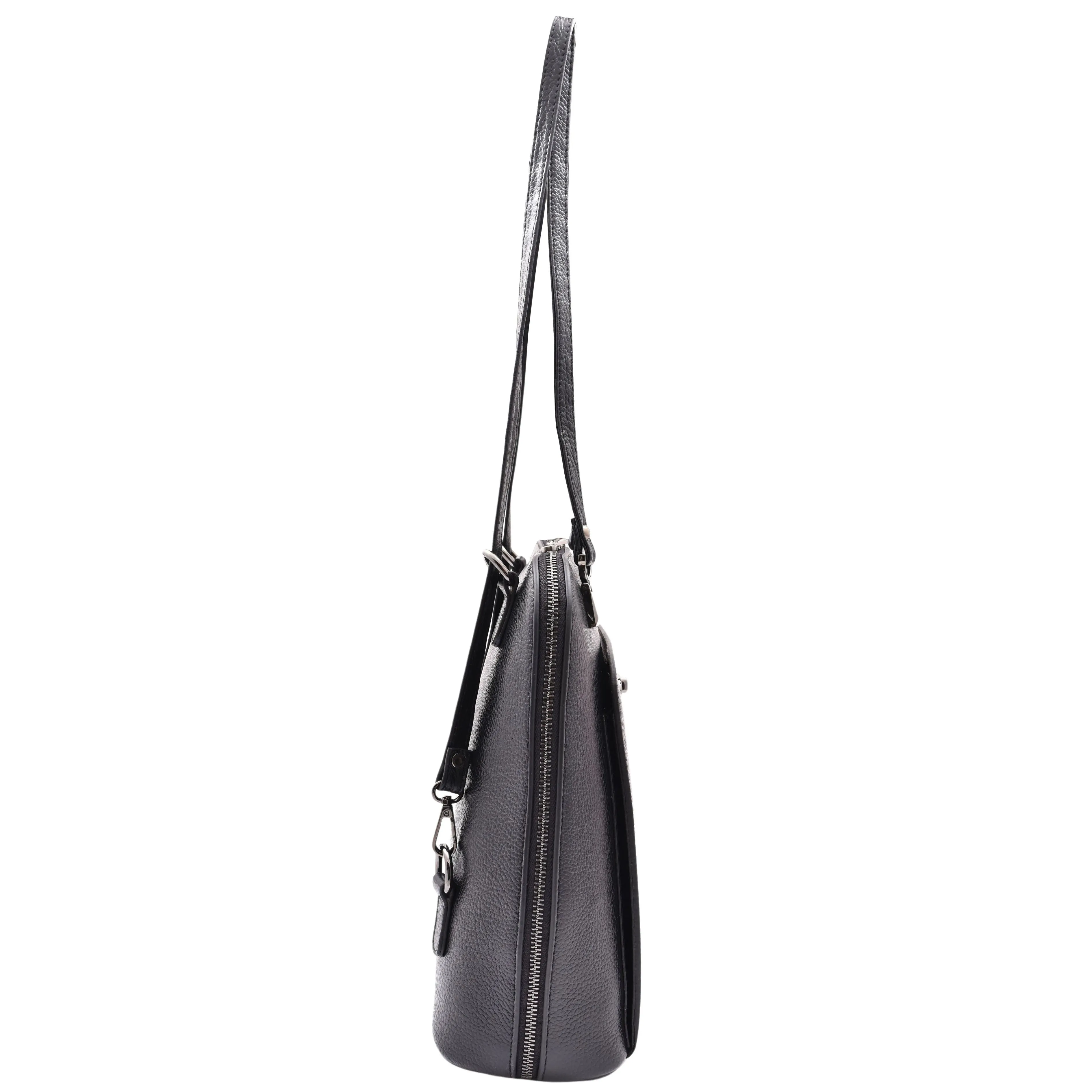 Womens Leather Backpack Mid Size Shoulder Bag Fern Black
