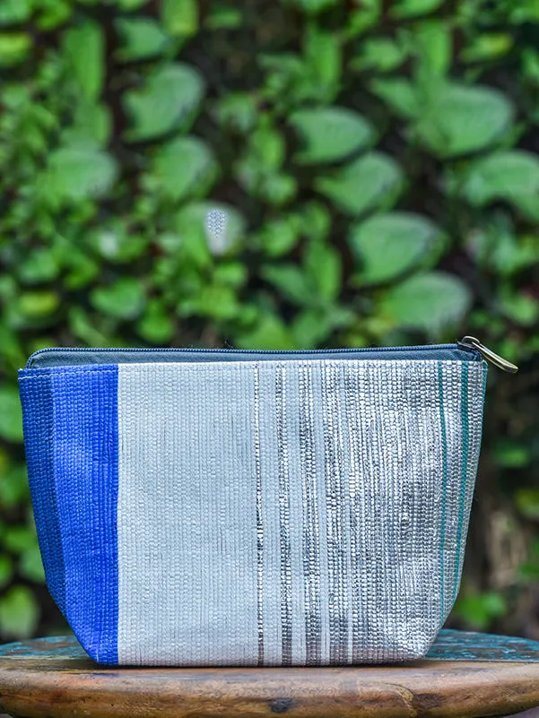 Woven White and Blue Pouch
